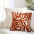 Alysheer Farmhouse Floral Leaves Embroidered Decorative Throw Pillow Cover 18x18 inches, Boho Tufted Flowers Embroidery Pattern Chic Cotton Cushion Case for Couch Bed Sofa Living Room(Burnt Orange) by CozyNest Decor