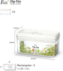 Felli Flip Tite Food Storage Container with Lid 4” RECTANGLE Airtight Ring Flip Lock Top, Stackable Acrylic Canister Set for Kitchen Fridge Pantry Organizer, Veggie Fruit Tea Bag Snack (1.1 qt) by TinyTreasures Baby Boutique