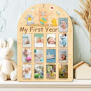 ORIGACH My First Year Baby Growth Photo Display Wood Board - 12 Months Newborn Milestones Photo Board - Neutral Baby Keepsake Frame 1st Birthday Party Nursery Decor New Mom Gift - Baby Bear & Duck by TinyTreasures Baby Boutique