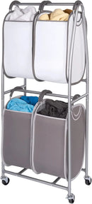 Neatfreak - 2 Tier Vertical Rolling Laundry Cart - Rolling Storage Cart On Wheels With 4 x Tote Hampers For Laundry, Towels, Blankets & Bathroom Organization - Quad Laundry Sorter by CozyNest Decor