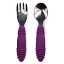 Bumkins Toddler Utensils, Kids Size Fork and Spoon Set, Silicone and Stainless-Steel Training Silverware, Angled Forks / Sporks for Self-Feeding, Children Hold Learning to Eat, 18 Months Up, Purple by TinyTreasures Baby Boutique