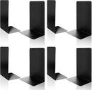 VONDERSO Metal Bookends, 4 Pairs Black Metal Book Ends Heavy Duty for Shelves Decor Home Office, Unique Black Bookends Supports Anti-Slip for Kids by CozyNest Decor