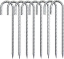 Rebar Stakes 16 inch, 3/8" Diameter Heavy Duty J Hook Stakes 8 Pack, Galvanized Anti-Rust Ground Anchor Long Tent Stakes for Dog Fence Trompoline Swing Set by CozyNest Decor