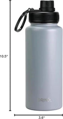 DRINCO Stainless Steel Water Bottle Spout Lid Vacuum Insulated Double Wall Water Bottle Wide Mouth (40oz 32oz 22oz 18oz 14oz) Leak Proof Keeps Cold or Hot (32 oz, 32oz Asphalt Gray) by CozyNest Decor