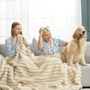 Cozy Bliss Faux Fur Throw Blanket for Couch, Cozy Warm Plush Striped Blanket for Sofa Bedroom Living Room,60 * 80 Inches Beige by CozyNest Decor