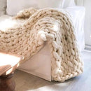 Chunky Knit Blanket Hand Made Merino Wool Throw Boho Bedroom Sofa Home Decor Giant Yarn(Ivory White 80"x80") by CozyNest Decor