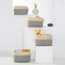 TheWarmHome Storage Basket for Organizing - 3 Pack 14x10x7 inch Large Collapsible Storage Bin for Shelves, Fabric Storage Cubes for Organizer ClosetCloth Gift Toy (Grey & Gold) by TinyTreasures Baby Boutique