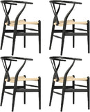 Tomile Solid Wood Wishbone Chair Y Chair Mid-Century Armrest Dining Chair, Hemp Seat (Ash Black + Natural Rope, Pack of 4) by CozyNest Decor