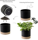 Nihow Ceramic Plant Pot: 6 Inch Planter with Drainage Hole & Saucer for Indoor & Outdoor Plants - Cylinder Round Flower Pot for Succulent/Herbs/Violets - Black & Brown by CozyNest Decor