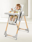 Foldable High Chair with Soft Cushion, High Chairs for Babies and Toddlers, Height Adjustable Feeding Chair, Adjustable Backrest and Footrest, Lockable Wheels, Woodgrain Star Gray by TinyTreasures Baby Boutique