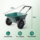 Idzo 2-Wheel Heavy-Duty Wheelbarrow Cart, 330 lb Capacity, Ergonomic Padded Handle and 14 Inch Pneumatic Tires for Maximum Stability, Ideal Wagon for Moving Soil, Shrubs, Plants, Easy Assembly by GreenHaven Gardens