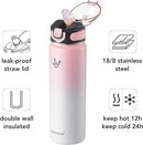 Enerbone 24 oz Insulated Water Bottle, Stainless Steel Bottle with Carrying Strap, Double-Wall Vacuum Insulation Design, Leakproof Sports Bottle with Straw, Keep Drinks Cold or Hot for Hours by CozyNest Decor