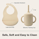 Silicone Baby Feeding Set 14 Pcs,Baby Led Weaning Supplies, Baby Spoons Suction Bowl Divided Plate Bib Cup Finger Brush,First Stage Solid Food Eating Utensils - 6+ Months(Beige) by TinyTreasures Baby Boutique