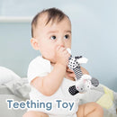 Black & White Elephant Baby Toys 0-12 Months - Plush Sensory Rattle with Teether, Wind Chime, BB Squeaker & Embroidery for Visual, Hearing & Cognitive Development by TinyTreasures Baby Boutique