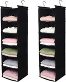MAX Houser 6 Tier Shelf Hanging Closet Organizer, Closet Hanging Shelf with 2 Sturdy Hooks for Storage, 2 Pack, Foldable (Black) by CozyNest Decor