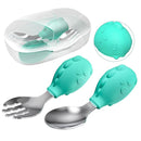 Deejoy Toddler Utensils - Stainless Steel Spoons and Forks, Kids Silverware Self Feeding Flatware Set with Travel Safe Case (Green) by TinyTreasures Baby Boutique