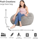 Posh Creations Bean Bag Chair for Kids, Teens, and Adults Includes Removable and Machine Washable Cover, Soft Faux Rabbit Fur - Gray, 38in - Large by TinyTreasures Baby Boutique