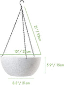 WOUSIWER 13 inch 2Pack Large Hanging Planters for Outdoor Indoor Plants with Drainage Holes and Chain, Round Hanging Flower Pots for Garden Home Porch Decor, White Speckles by GreenHaven Gardens