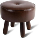 Small Foot Stool Ottoman, Round Pouf Foot Rest, Footstool Ottomans with Rubber Legs Under Desk, Faux Leather Footrest for Couch, Living Room, Bedroom, Office, 13''L x 13''W x 10.2''H, Coffee by CozyNest Decor