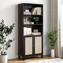 Tall Bookshelf, 5-Tier Book Shelf with 2 Rattan Doors, Freestanding Bookcase Display Shelves with Large Storage, Book Case for Living Room, Office, Study, Bedroom, 70.9 Inch by CozyNest Decor