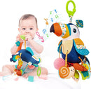 Jollybaby Musical Activity Pull String Hanging Toy for Baby Stroller Car Seat Crib Play Gym, Plush Stuffed Toucan Toy for Carseat with Music Teether Rattles, Sensory Toy for Baby Gift by TinyTreasures Baby Boutique