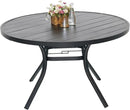 Round Outdoor Dining Table, 48-inch All-Weather Patio Table with Adjustable Umbrella Hole for Deck Lawn Garden Backyard Balcony Deck, Black Metal Frame Slatted Tabletop by GreenHaven Gardens