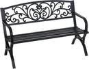 FDW Outdoor 50 Inches Garden Bench, Slatted Seat Armrests Floral Design Backres and Arch Legs, Perfect for Park, Yard, Porch, Lawn, Balcony, Backyard, Black by GreenHaven Gardens
