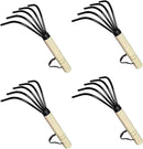Garden Guru Hand Rake Cultivator Claw Soil Tiller - Military Grade Steel - Rust Resistant - 5 Tine Japanese Ninja Claw - Comfortable Wood Handle - Perfect Pulverized and Aerated Soil (4 Pack) by GreenHaven Gardens