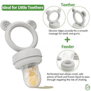 JEXFUN Baby Fruit Food Feeder & Mini Freezer Nibble Tray Combo, Breastmilk Popsicle Molds for Baby Cooling Relief, BPA Free Silicone Feeder for Safe Infant Self Feeding, 4 Month+ (Light Grey) by TinyTreasures Baby Boutique