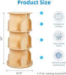 OOOK Kids Rotating Bookshelf, Small Corner Bookshelf for Small Space, 360° Display 3 Tier Floor Standing Bookcase Storage Rack, Wooden Narrow Bookcase Organizer for Bedroom, Living Room by TinyTreasures Baby Boutique