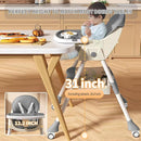 High Chairs for Babies and Toddlers, 4 in 1 Convertible Baby High Chair, Portable High Chair for Travel with Adjustable Height and Back, Foldable HighChair with Wheels& Pu Cushion (Grey) by TinyTreasures Baby Boutique