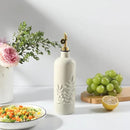 Sweejar 18 Oz Oil Dispenser for Kitchen with Gravity Spout, Ceramic Olive Oil Dispenser Bottle, Relief Opaque Vinegar Container for Evoo, Vinegar, Soy Sauce, Pack of 1(Beige, Gold Spout) by CozyNest Decor
