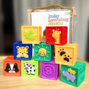 Kingtree Baby Blocks, 9PCS Soft Squeeze Building Blocks Stacking Toys for 6+ Months Babies, Baby Teething Chewing Educational Blocks Set with Numbers Animals Shapes Textures by TinyTreasures Baby Boutique