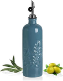 Sweejar 18 Oz Oil Dispenser for Kitchen with Gravity Spout, Ceramic Olive Oil Dispenser Bottle, Relief Opaque Vinegar Container for Evoo, Vinegar, Soy Sauce, Pack of 1(Fogblue, Silver Spout) by CozyNest Decor