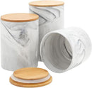Farmlyn Creek Sugar & Coffee Container Set 3-Piece - White Marble Finish Ceramic Jar Set - Airtight Wood Lids - Ceramic Containers with Lids for Countertop Storage (5.9"/4.9"/3.9) by CozyNest Decor
