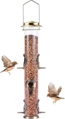 MIXXIDEA 1PK Metal Bird Feeders with 6 Feeding Ports,Tube Bird Feeder with Steel Hanger,Hard Plastic Wild Bird Feeder for Outdoors Hanging, Attracting Birds in Your Lawn, Garden, Balcony–Bronze by CozyNest Decor