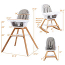 BABY JOY 3 in 1 High Chair, Baby Eat & Grow Convertible Wooden High Chair/Rocking Chair/Booster Seat/Toddler Chair, Infant Dining Chairs w/Double Removable Tray, 5-Point Seat Belt & PU Cushion, Gray by TinyTreasures Baby Boutique