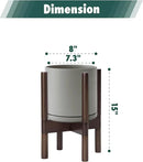 D'vine Dev Ceramic Planter with Walnut Color Stand - 8 Inch Modern Round Flower Pot with Wood Planter Holder, Grey, 55-B-Y-3 by GreenHaven Gardens