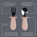Ali+Oli Spoon & Fork Learning Set for Toddlers (Powder Pink) 6m+ Grab Easy BPA Free Food-Grade Silicone Handle, Kids Silverware Self Feeding Baby Utensil, Multi-stage Baby Feeding Set Ergonomic Design by TinyTreasures Baby Boutique