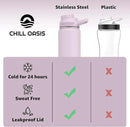 Chill Oasis Water Bottle | Compatible With Popular Flavor Cartridges | BPA Free, Leak Proof, Double-Walled Vacuum Insulated Stainless Steel, and Dishwasher Safe | Cold for 24 Hours (Lavender, 12oz) by CozyNest Decor