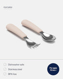 Lalo Utensils - Toddler Fork and Spoon Set - Stainless Steel and Silicone Ergonomic Toddler Utensils - Children Safe Flatware Set - 2 Pieces - Grapefruit by TinyTreasures Baby Boutique