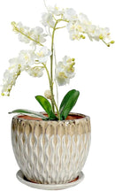 vensovo 7.5 Inch Ceramic Plant Pot with Drainage Holes and Saucer - Large Round Orchid Pot for Indoor Repotting, Ceramic Planter Maintain Air Circulation, Yellow