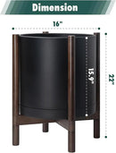 D'vine Dev Planter Pot with Stand - 16 Inch Plastic Cylinder Flower Pot with Wood Planter Holder for Indoor, Matte Black Pot + Walnut Color Stand, 55-C-X-2 by GreenHaven Gardens