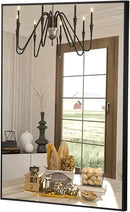 FARMER 26x38 Inch Black Bathroom Mirror, Rectangle Wall Mounted Mirror, Vanity Mirror, Brushed Square Mirror, Framed Bathroom Mirror for Bedrooms, Entryways, Living Rooms, Horizontal/Vertical by CozyNest Decor