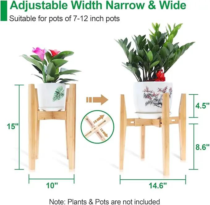 OERGKE 2 PACK Adjustable Plant Stand Indoor, Bamboo Mid Century Modern Plants Stands, Corner Flower Holder for Living Room, Fits 8 to 12 Inches Pots, (Pot & Plant Not Included)(Nature), photo 3 of 7