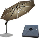 PURPLE LEAF 10ft Patio Umbrella With Base Solar powered LED Cantilever Umbrella with LED lights Windproof Outdoor Offset Umbrella for Garden Deck Pool Patio, Beige by GreenHaven Gardens