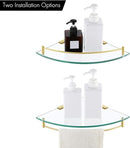 KES Glass Corner Shelf Bathroom Shelf Tempered Glass with Rail SUS 304 Stainless Steel Floating Wall Mount Bracket Brushed Gold, BGS2101A-BZ by CozyNest Decor