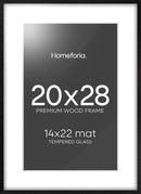 Homeforia 20x28 Black Wood Frame, High End Oak 20x28 Wooden Picture Frames with Mat 14x22 Photo, 20 x 28 Poster Frame Matted to 14 by 22 Print, 28x20 Hanging Frames, Tempered Glass, Wall Kit, Set of 1 by CozyNest Decor