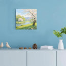 The scenery of a stream between trees and cherry blossoms under the blue sky is suitable for posting in the living room bedroom office landscape posters by CozyNest Decor
