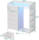 LUMTOK Modern 5 Dresser with LED Hanging Rack, Dresser with Clothes Rack, Hanger Rack, and Storage Drawers, Drawer Dressers with Coat Racks for Bedroom Living Room, Entryway, Closets (White) by CozyNest Decor